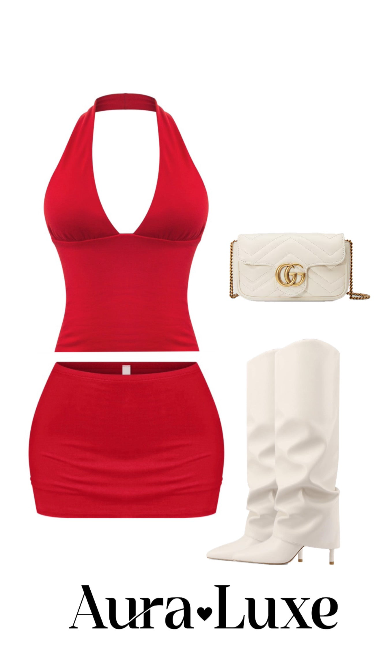 Red Halter Top y Skort Set