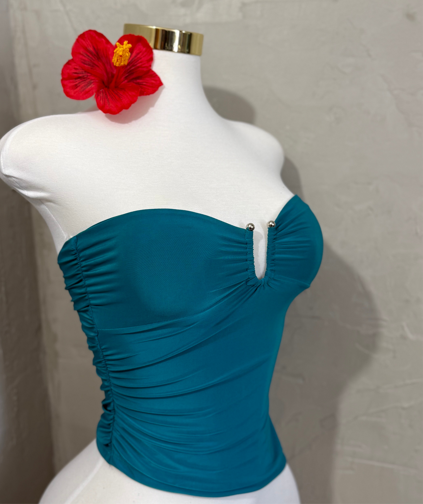 Teal Strapless Top