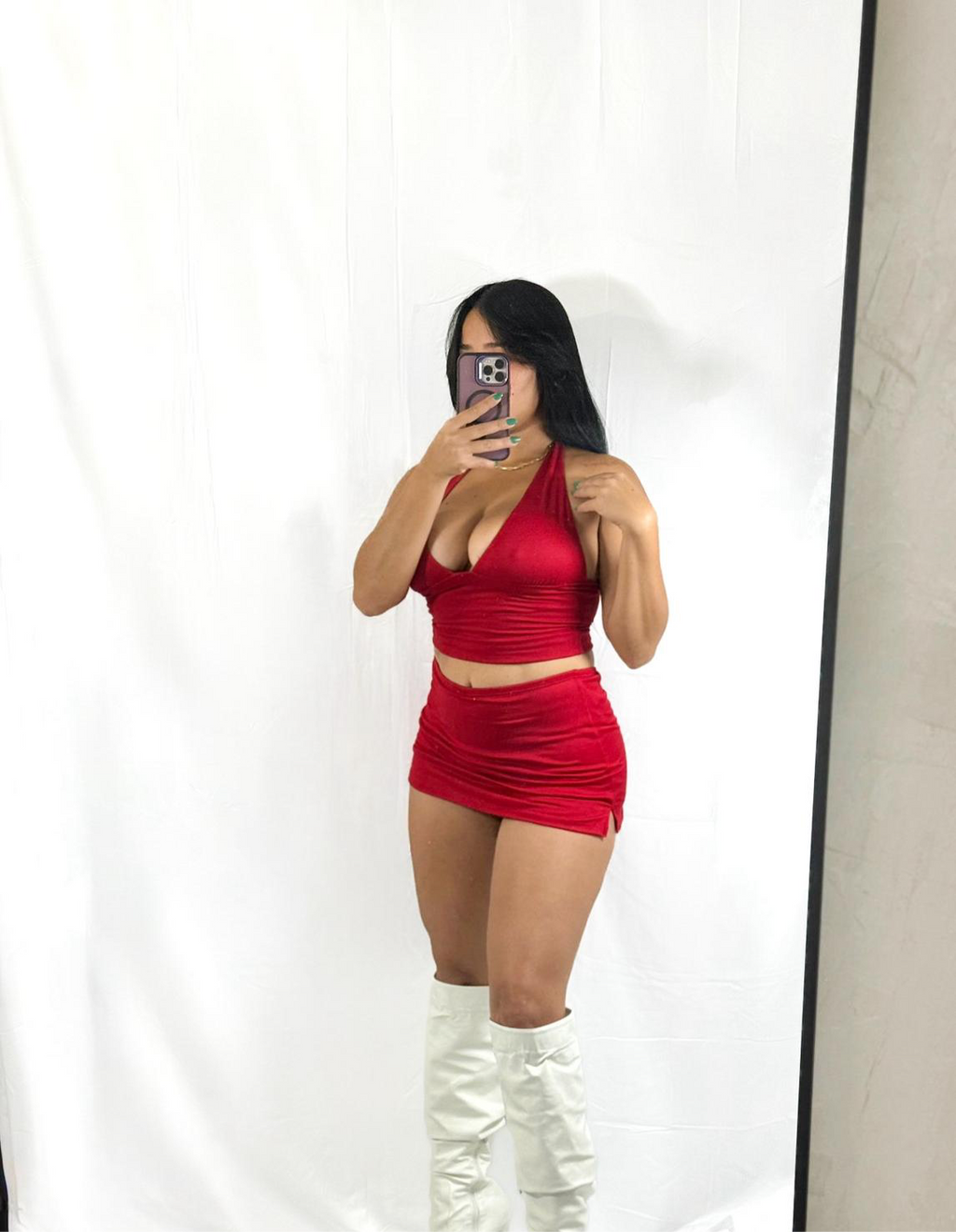 Red Halter Top y Skort Set