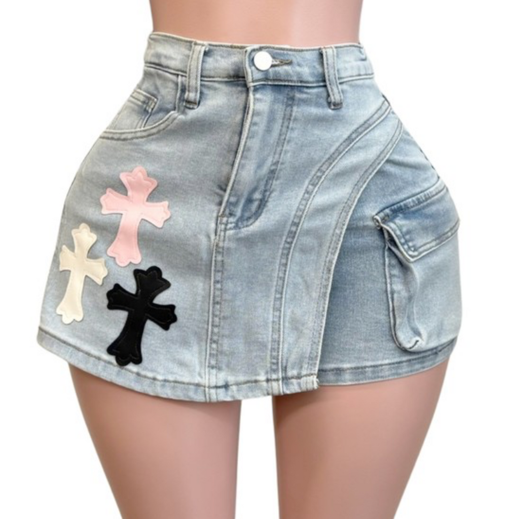 Cross Patch Cargo Denim skirt