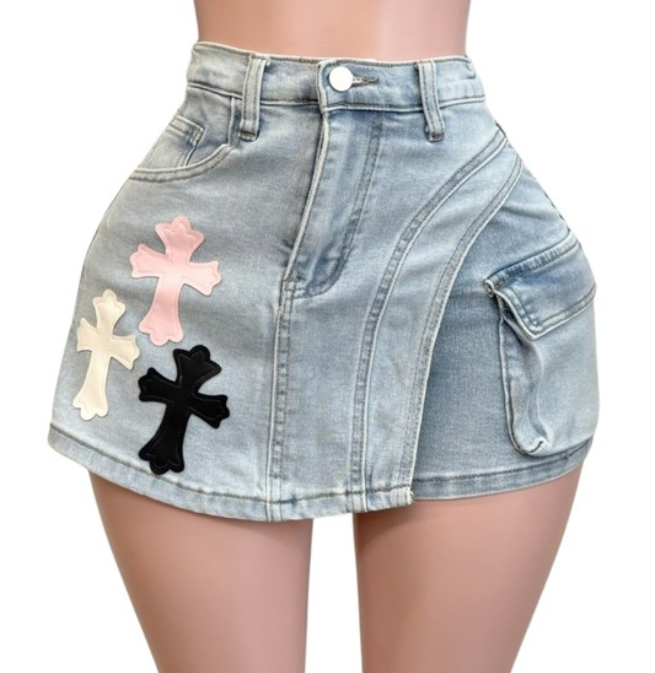 Cross Patch Cargo Denim skirt