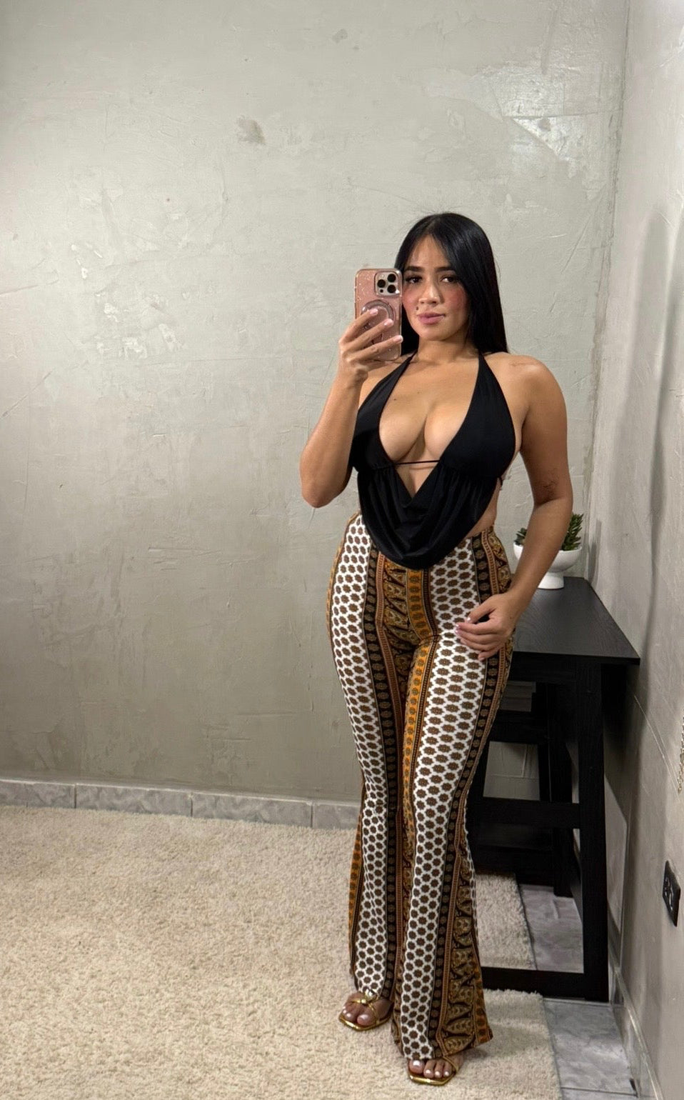 Cowl neck open black top