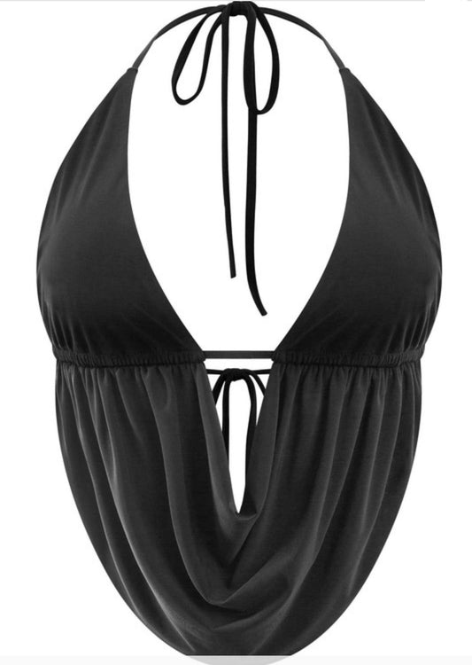 Cowl neck open black top